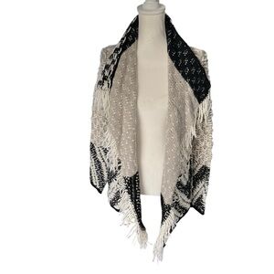 Wishful thinking Women's Sweater Cardigan Medium Cream Gray Fringe Open Front